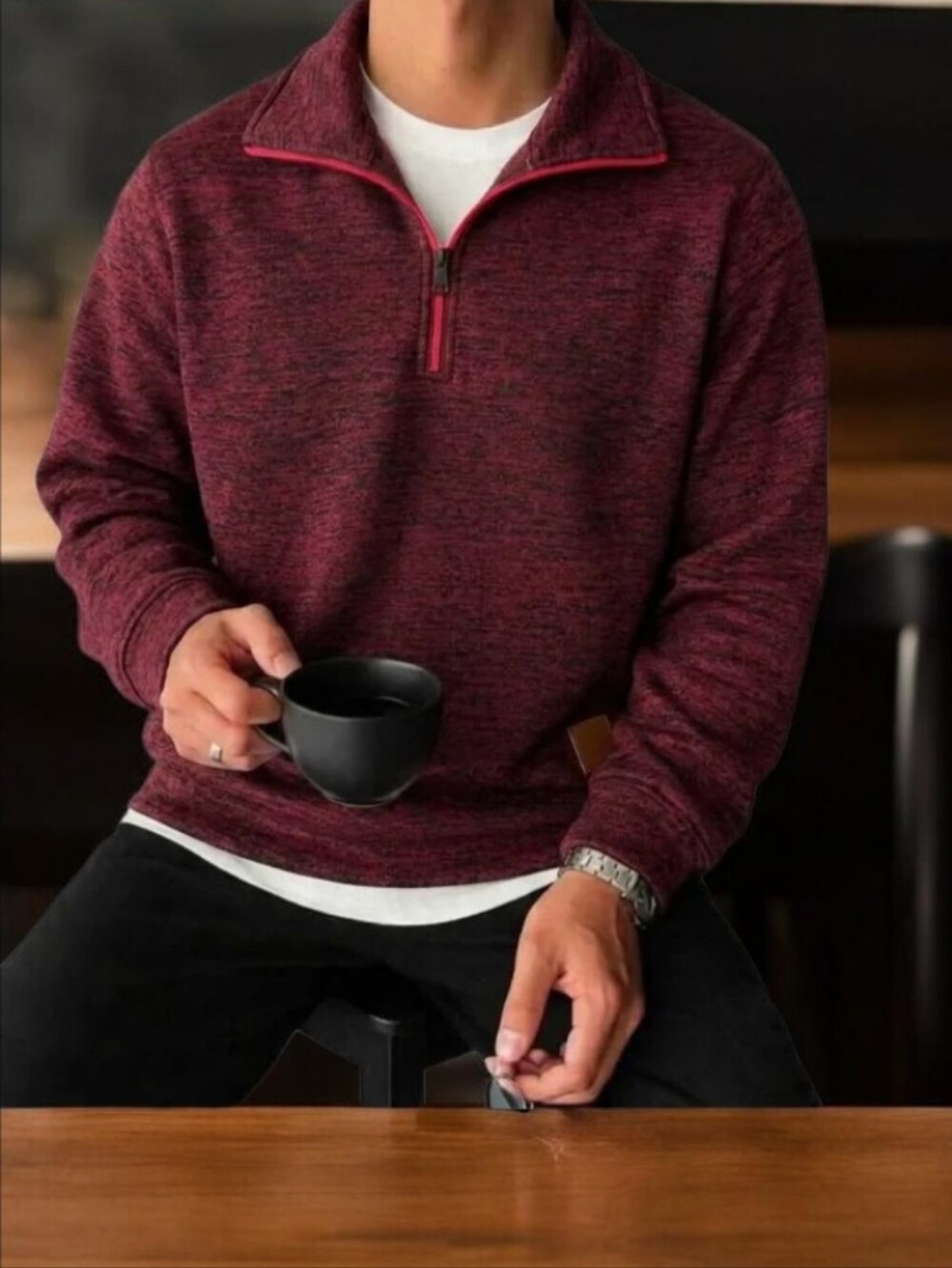 Men's Half-Zip Marled Burgundy Sweater